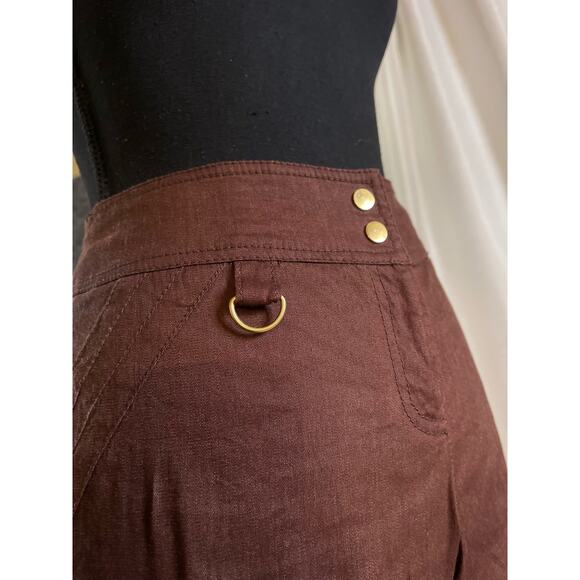 Cache Brown Linen Cargo Capris Wide Leg Size 6 - Picture 3 of 8